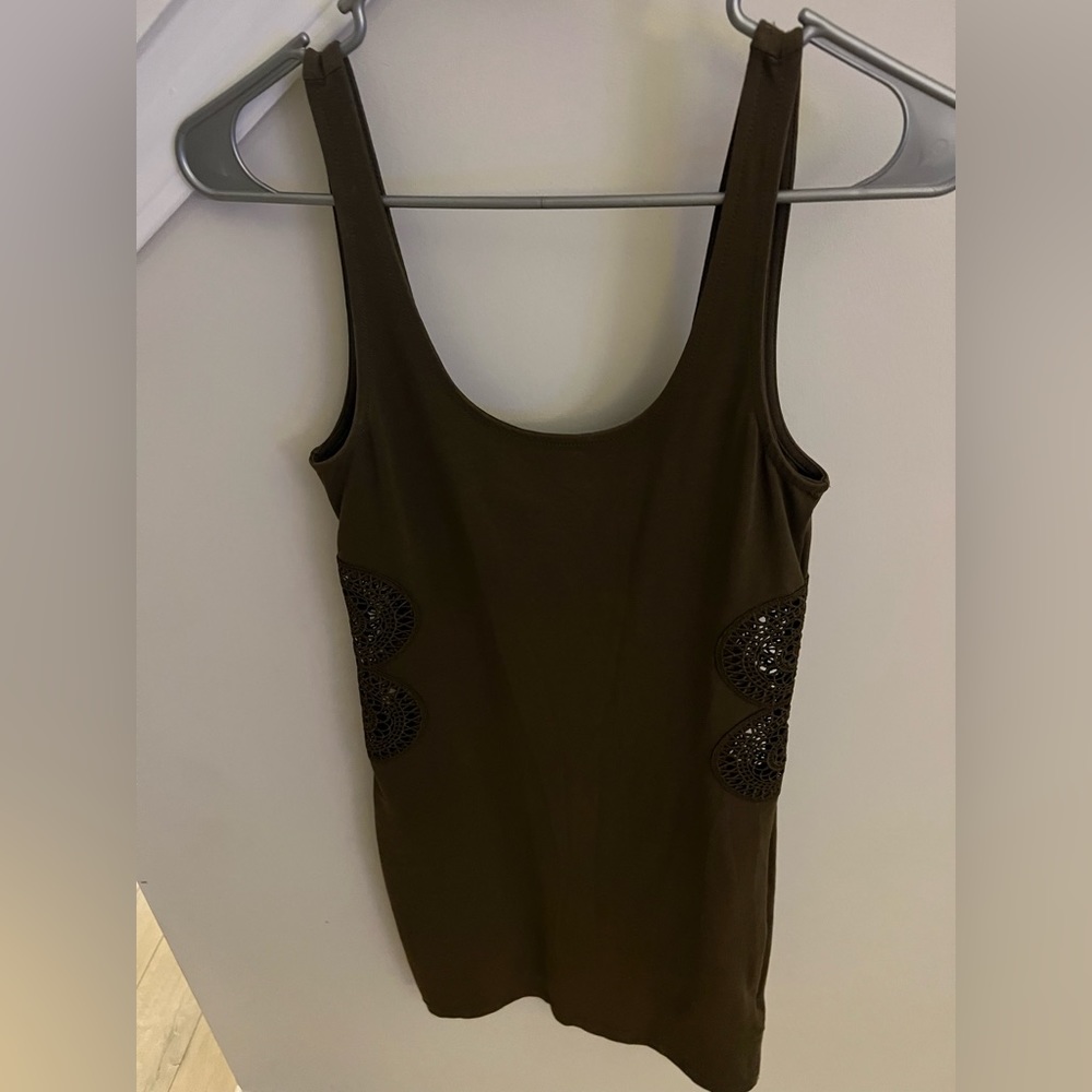 Top shop olive green mini dress with lace side cutout design